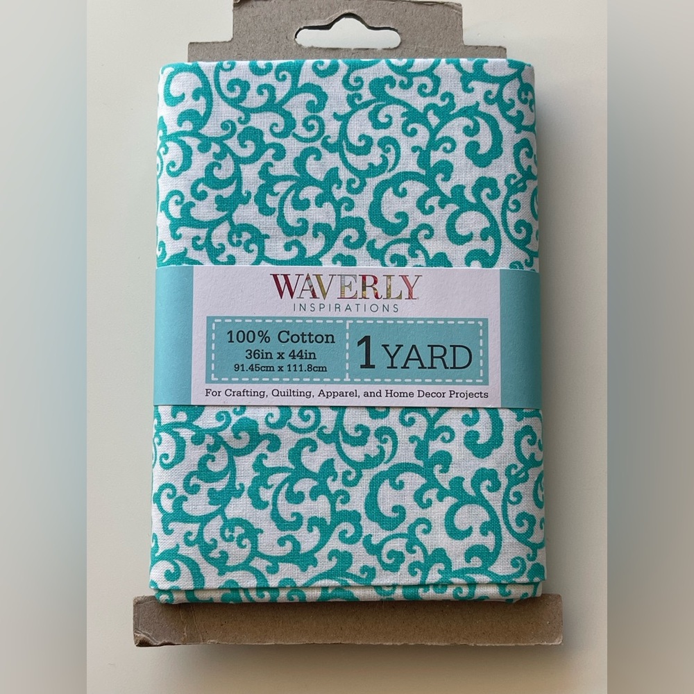 ✨$5 OFF BUNDLE✨ Waverly Cotton Fabric Turquoise and White Scroll Sewing Quilting